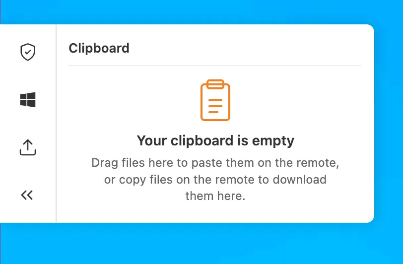 The clipboard side panel showing files available for transfer.