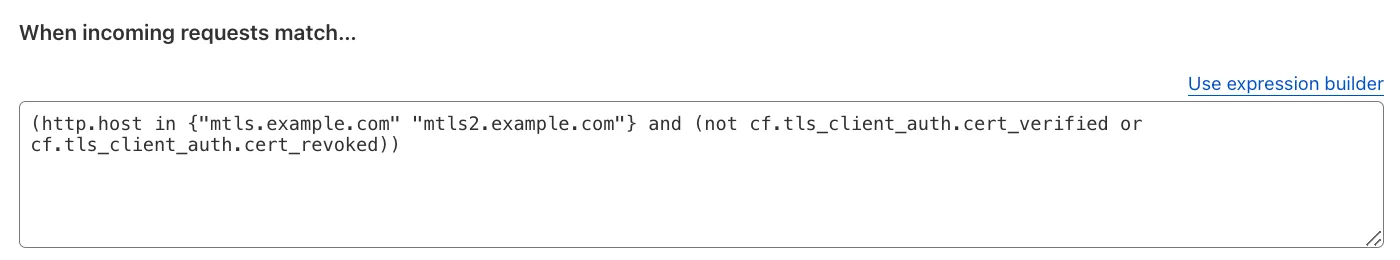 Example expression for configure a WAF Custom Rule with action block